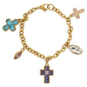 Swarovski Cross Charmed Bracelet in Gold Metal